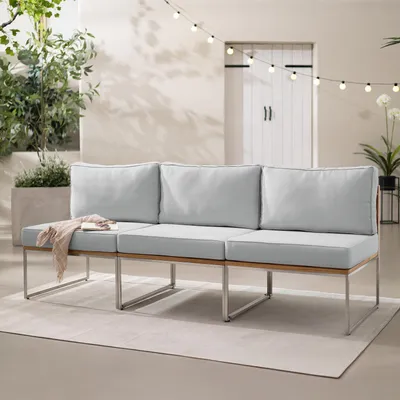 Produktbild von home24 Loungesofa - 3-teilig - Webstoff / Teak Massiv