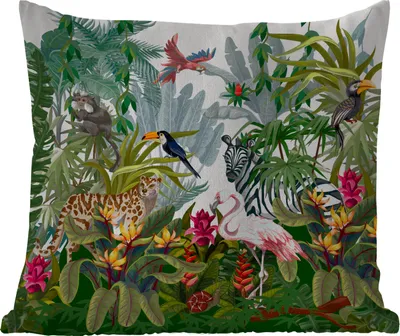 Produktbild von MuchoWow® Outdoor Kissen - Dschungel - Natur - Jungen - Mädchen - Kinder - Zebra - Flamingo - 60x60 cm - Wetterfest - Lounge Kissen - Dekoration - Schlaf Kissen