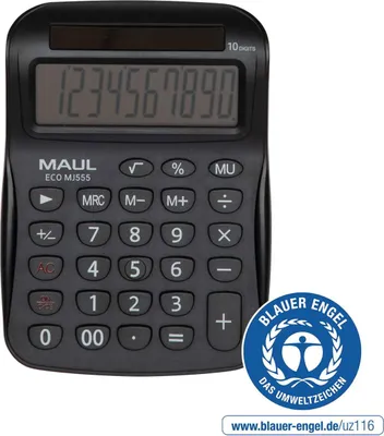 Produktbild von MAUL Tischrechner ECO MJ 555 LCD-Anzeige 1-zeilig, 10 Ziffern Solar 15.4 x 11 x 2.7 cm schwarz