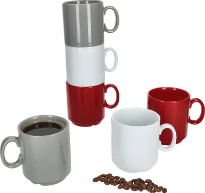 Obrázek produktu pro sada 6 hrnků na kávu Event Trio 250ml hrnky šedé červené bílé stohovatelné