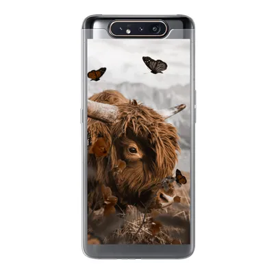Produktbild von MuchoWow® Handyhülle Schutzhülle Hülle für Samsung Galaxy A80 Scottish Highlander - Schmetterlinge - Pflanzen Silikon Softcase Handy Hülle - Schutzdeckel
