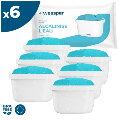 Produktbild von Wessper AquaMax ALKALINE Wasserfilter 6 Stück – Wasserfilter kompatibel mit Brita, Dafi, Philips, Aquafloow