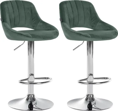 Produktbild von 2er Set Barhocker Milet Samt, Farbe:grün, Material Gestell:Metall in Chromoptik