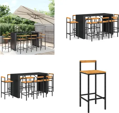 Produktbild von vidaXL 9 tlg. Gartenbar Set Schwarz Poly Rattan & Massivholz Akazie - Gartenbar Set - Gartenbar Sets - Garten Bar Set - Gartenbar