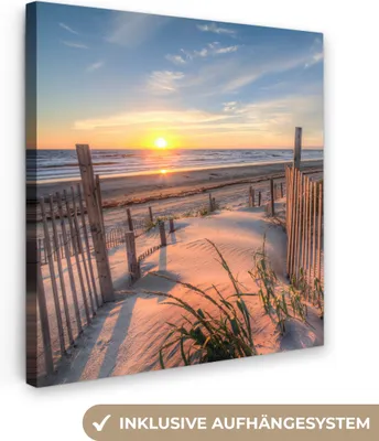 Produktbild von MuchoWow® - Leinwandbilder - Strand - Meer - Düne - Sonnenuntergang - Landschaft, Wandbild, Wanddeko Bilder Wohnzimmer, 20x20 cm