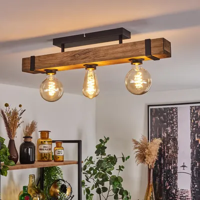 Produktbild von Bollengo »Bollengo« moderne Deckenlampe aus Metall/Holz in Schwarz/Natur