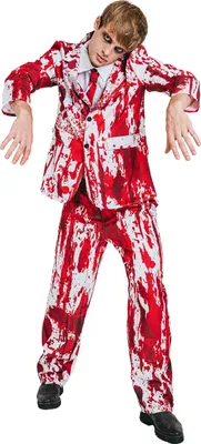 Immagine prodotto di Costume da sposo zombie per uomo, 3 pezzi, bianco e rosso - L