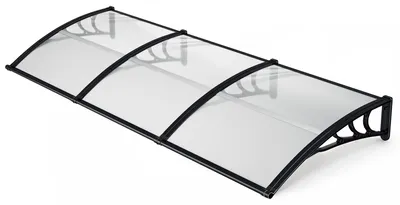 Obrázek produktu pro Stříška nad dveře Vigevee s odtokovou žlabou, rozměry 300 x 100 cm, stříška vyrobená z polykarbonátu, černá/průhledná, vhodná pro dveře i okna