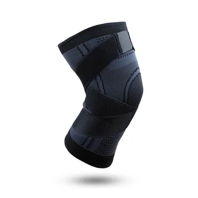 Produktbild von Kniebandage mit seitlichen Stabilisatoren und Patella-Gelpolstern, verstellbare Kompressions-Kniebandage für Knieschmerzen, Meniskusreißen, 5 Größen.(Schwarz,M)