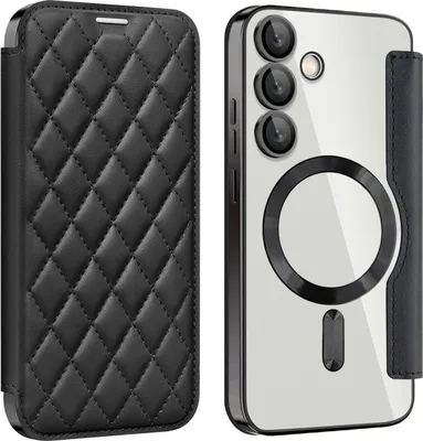 Produktbild von Für Samsung Galaxy S24 FE 360 Grad Full Body Magsafe RFID Anti Datenklau Kunst Leder Hülle Tasche Schwarz