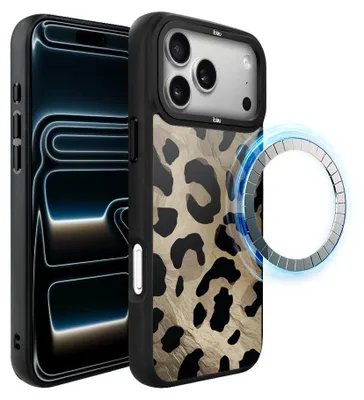 Zdjęcie produktu dla Etui do iPhone 17 Pro, kompatybilne z MagSafe, czarne matowe boki, wzór w panterkę, leopard
