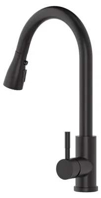 Image de Robinet de cuisine extractible, 3 fonctions, pivotant à 360°, en acier inoxydable, noir