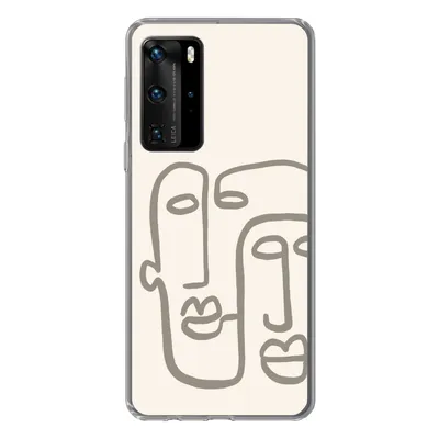 Produktbild von MuchoWow® Handyhülle Schutzhülle Hülle für Huawei P40 Pro Gesicht - Abstrakt - Strichzeichnung Silikon Softcase Handy Hülle - Schutz