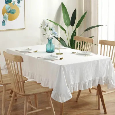 Produktbild von Tischdecke Baumwolle Landhausstil mit Rüschen Weiß 140x220 cm