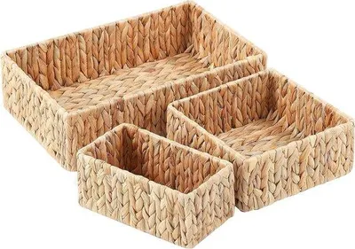 Produktbild von Famanu Aufbewahrungsbox Set von 3 geflochtenen Körben für Schlafzimmer und Badezimmer - Stapelbare Körbe aus Wasserhyazinthe - 36 x 10 x 23 cm