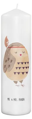Produktbild von Mr. & Mrs. Panda Kerze Eule Federschmuck 29 x 8 cm XL - Weiß - Geschenk, Dekoration, Bedruckte, Wachskerze, Stumpenkerze, Owl, Abenteuer, Waldtiere, Erinnerungskerze