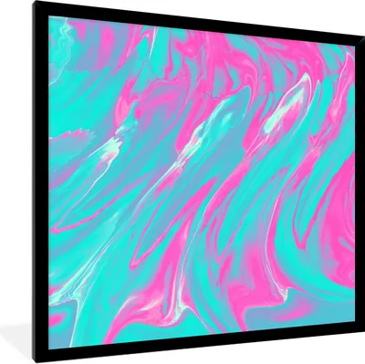 Produktbild von MuchoWow® Gerahmtes Poster Kunst - Rosa - Blau - Psychedelisch 40x40 cm - Poster mit Schwarzem Bilderrahmen Wandposter Rahmen Foto Bilder - Mit Rahmen - Wanddekoration Schlafzimmer
