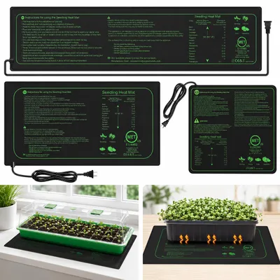 Produktbild von Heizmatte für Pflanzen Sämlinge IP67 Wasserdicht Anzucht Heizmatte Gleichmäßige Erwärmung Sämlingsheizmatte für Gewächshaus Zimmergarten Anzuchtschale, KI-generiertes Bild
