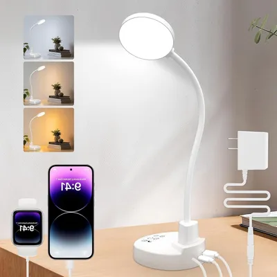 Obrázok produktu pre Stolná lampa s LED – Flexibilná – Na čítanie a prácu – S dvoma USB portami – 15 wattov – Biela