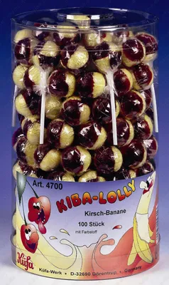 Produktbild von Küfa Kiba Lolly Lutscher mit Kirsch Banane Geschmack 100 Stück 1800g