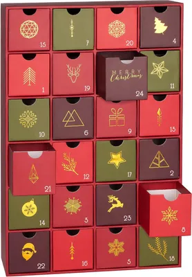 Productafbeelding van Adventskalender om te vullen - Traditionele Kerst Rood Groen Goud - DIY Kerstkalender met 24 deurtjes voor waardebonnen
