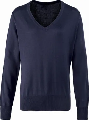 Produktbild von Premier Damen Strickpullover mit V-Ausschnitt RW1132 (48 DE) (Marineblau)