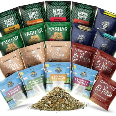 Produktbild von Verde Mate & Guarani & Yaguar - Mate Tee Starterset 10x50g Probierpaket - 10 Verschiedene Sorten - Aus Brasilien & Paraguay