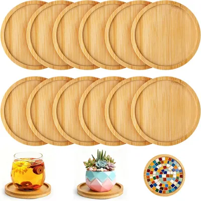 Image de Lot de 12 sous-verres en bois, de forme ronde, de 9,5 cm de diamètre, pour boissons