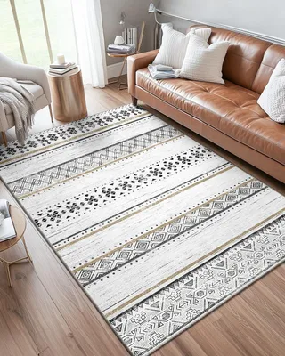 Niedrigflor-Teppich, geometrisch, 150x230 cm, schwarz-braun, rutschfest