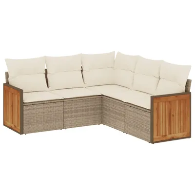 Produktbild von 5-tlg. Garten-Sofagarnitur mit Kissen Beige Poly Rattan