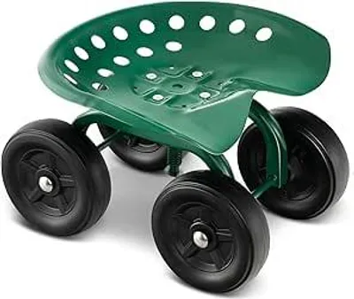Produktbild von Robuster Gartenwagen mit PP-Rädern, mobiler Arbeitssitz mit verstellbare Sitzhöhe & drehbare Sitzfläche, rollender Gartenhocker zum Pflanzen, Grün