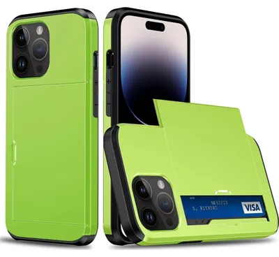 Produktbild von Mobigear Card Hülle für iPhone 15 Pro – Hartschalen-Rückseite, stoßfest mit Kartenhalter – Grün