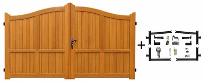 Image de Portail En Bois Plein L3 m x H1,60/1,80 m (Quincaillerie inclus 394) Emeraude