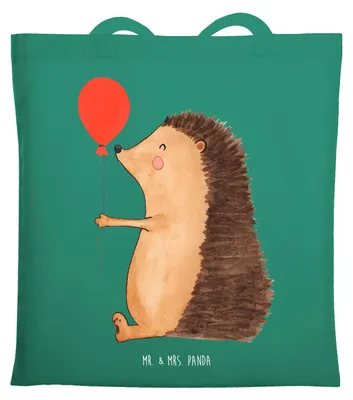 Produktbild von Mr. & Mrs. Panda Jutebeutel Igel Luftballon - Mint - Geschenk, Tasche, Tragetasche, Geburtstag, Glückwunsch, Stoffbeutel, Lustige Sprüche, Ballon, Herzlichen, Tote Bag