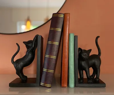 Produktbild von Buchstütze Katzen 2 Stück Buchständer Buchhalter Schwarz