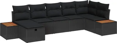 Zdjęcie produktu dla vidaXL Zestaw ogrodowy sofa z poduszkami 7 szt. czarny polirattan
