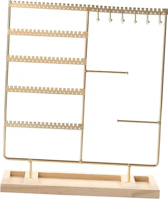 Produktbild von Schmuckständer mit Holztablett, Ring-, Halsketten- und Ohrringhalter (Gold)