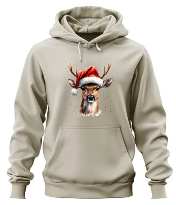 Produktbild von Weihnachtsrentier Aquarell Nikolaushut Geschenk Vintage Hoodie Kapuzenpullover, Natur, L