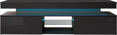 Produktbild von MIRJAN24 TV-Lowboard 2D 190 Glossa, TV-Tisch mit zwei Klappen, Wohnzimmer RTV mit blauer LED-Beleuchtung, Gasdruckfeder (Farbe: Schwarz / Schwarz Hochglanz)