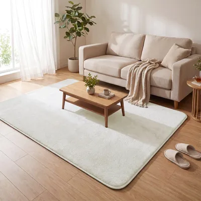 Produktbild von VOUNOT® Weicher Kurzflor Teppich Wohnzimmer mit Antirutschmatte 140x200 cm Creme