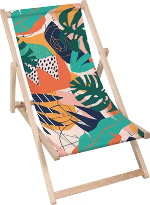 Produktbild von Dreamroots Liegestuhl klappbar Holz,bis zu 130 kg,Sonnenliege mit 3-stufiger Neigungsregulierung der Rückenlehne,Exotic Plants and Geometrical Shapes