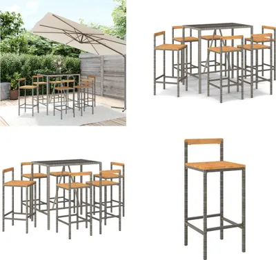 Produktbild von vidaXL 7 tlg. Gartenbar Set Grau Poly Rattan & Massivholz Akazie - Gartenbar Set - Gartenbar Sets - Garten Bar Set - Gartenbar