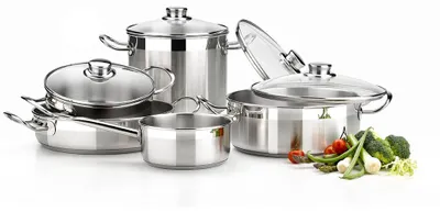 Produktbild von BRA Profesional | 9-teiliges Kochgeschirrset mit Glasdeckel mit Bräter, Edelstahl 18/10, Vollinduktion, für alle Herdarten geeignet, auch Induktion