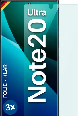 The image shows the packaging for a screen protector for a Samsung Note20 Ultra phone.