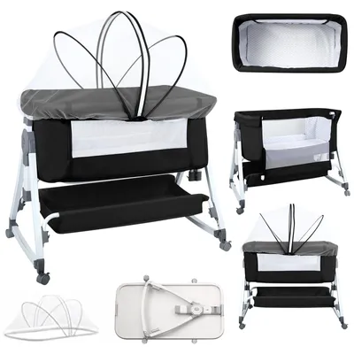 Produktbild von Babybett 6-stufig verstellbares Beistellbett mit Rollen &  Moskitonetz 91x50x116cm Schwarz