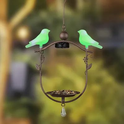Produktbild von Solar LED Vogelfutterhaus Futterstation zum Aufhängen 2 Vögel Farbwechsel Metall