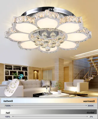 Produktbild von LED Deckenleuchte 3017WJ-660 132W mit Fernbedienung Lichtfarbe/Helligkeit einstellbar dimmbar  Kristall 3x5 cm. 132 watt A+ Deckenlampe Beleuchtung