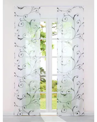 Obrázok produktu pre Závesy na šnúrke, priehľadné, s kvetinovým vzorom, rozmer 57 x 145 cm, čierna farba, sada 2 kusov