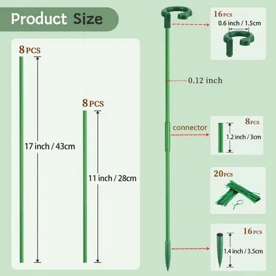 Unsichtbare Pflanzenstäbe 43 cm und 28 cm - 16 Stück zur Unterstützung von kleinen Pflanzen und Blumen