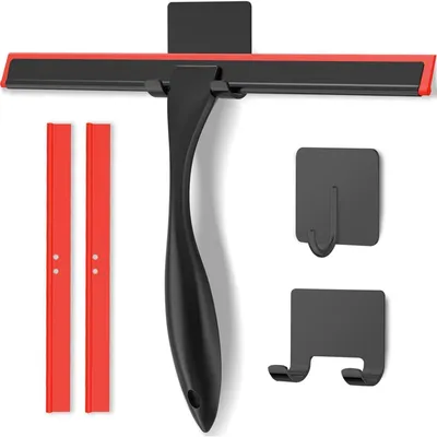 Productafbeelding van Douchewisser van roestvrij staal, 25 cm, zwart, met zelfklevende haken en een reservemes